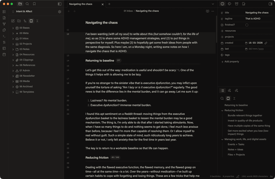 Obsidian customized interface.